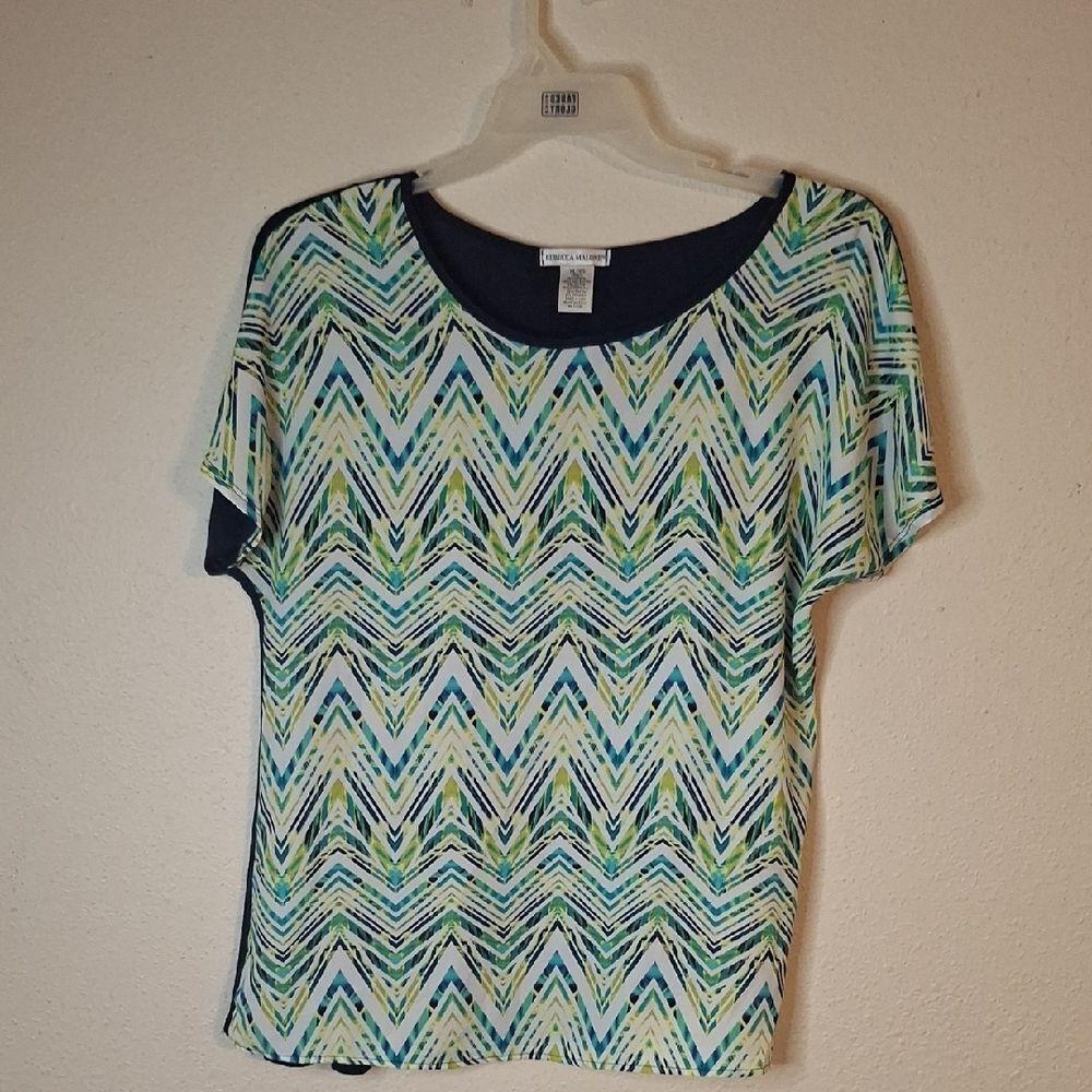 Rebecca Malone Blue and Green Chevron Blouse size XL